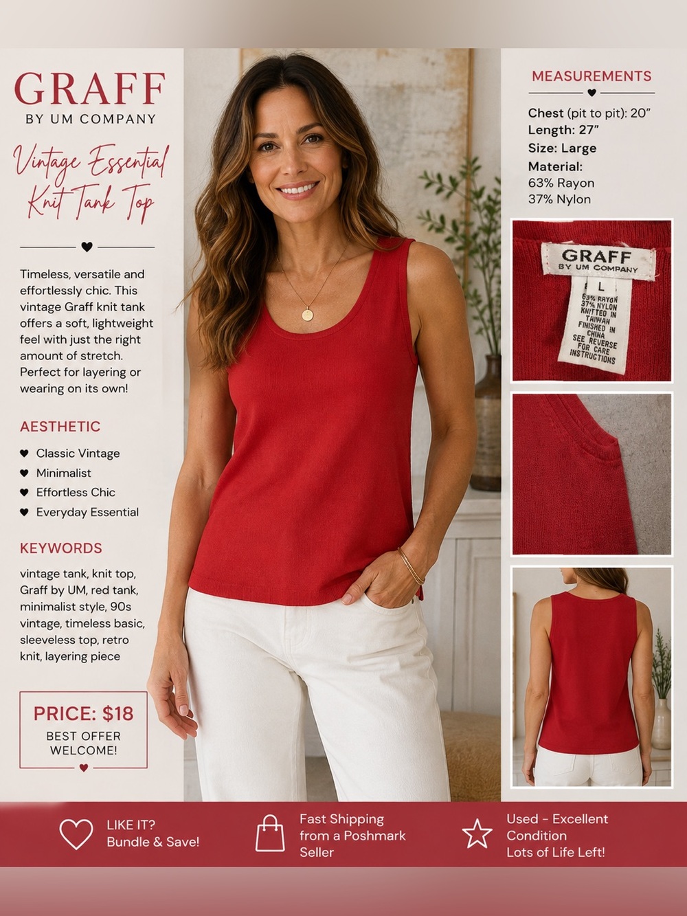 Graff Red Scoop Neck Knit Tank Top - Women's